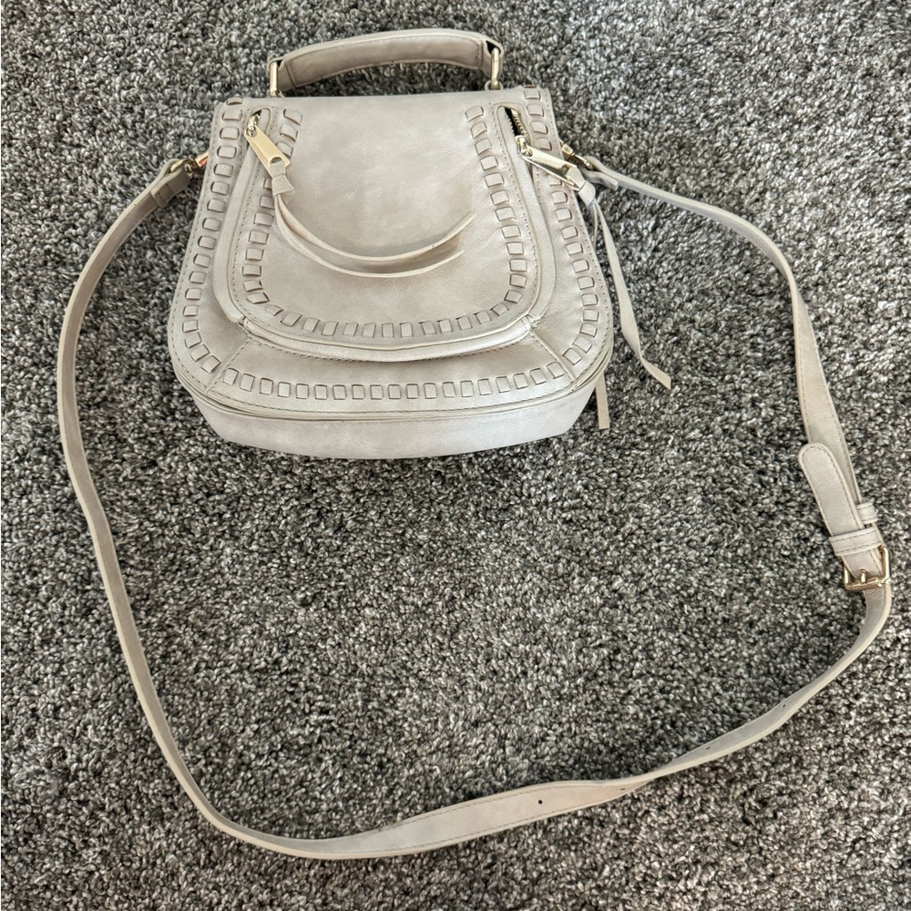Ivory suede crossbody purse